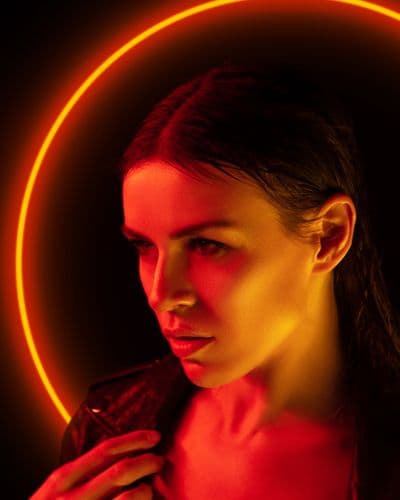 AI influencer portrait in neon light